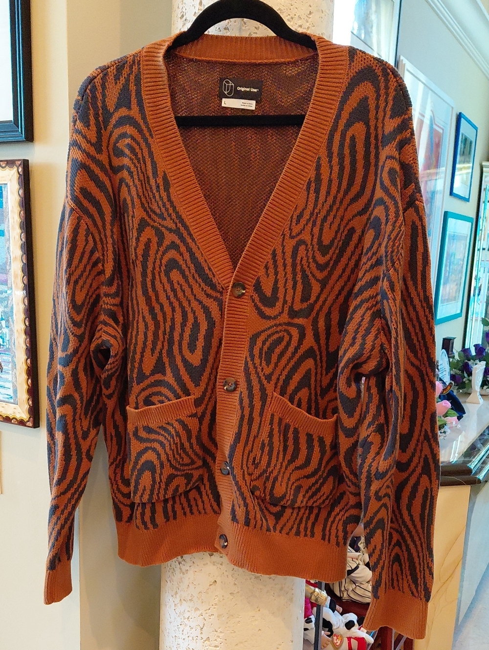 Original Use Rust and Black Swirl Knit Cardigan